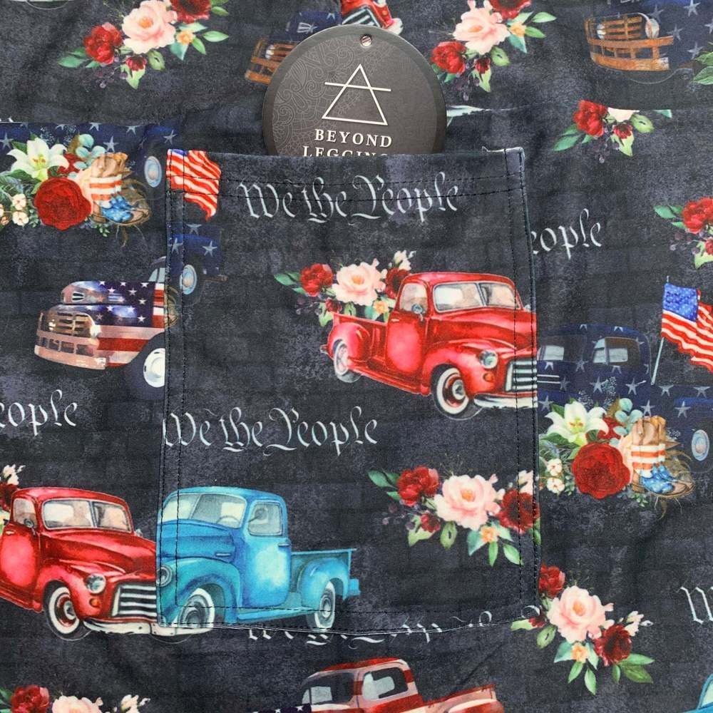 We The People USA Flag Vintage Truck Floral Print CAPRI Soft Leggings w/ Pockets